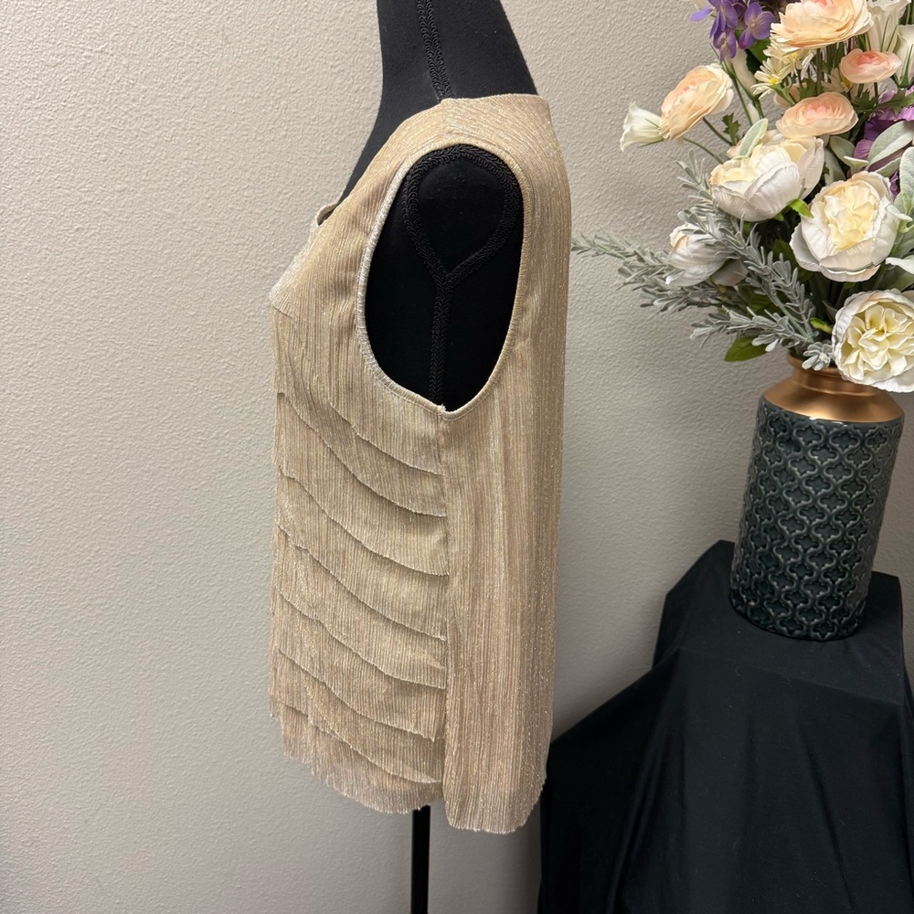 Christopher & Banks Gold Metallic Tiered Ruffle Tank Top L Holiday Party - Picture 2 of 8